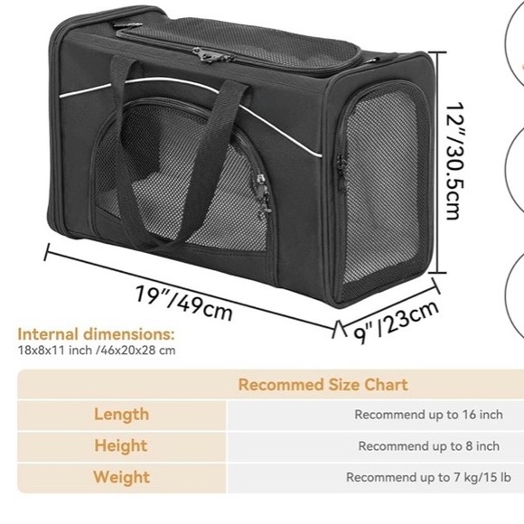 Petsfit Black Pet Carrier 19”x9”x12” - Picture 13 of 13